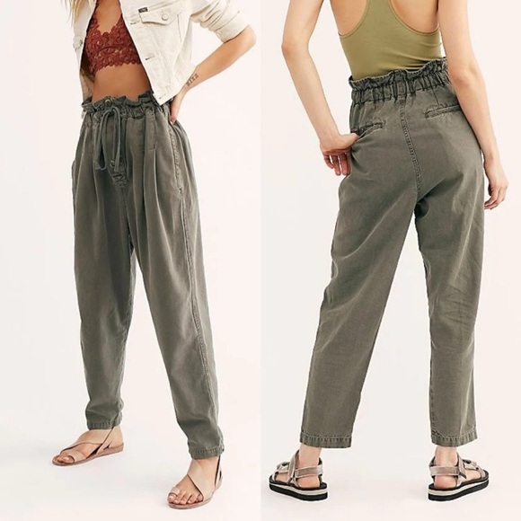 Free People Pants - Free People Boho Margate Trouser Paperbag Tie Waist Pants Size M